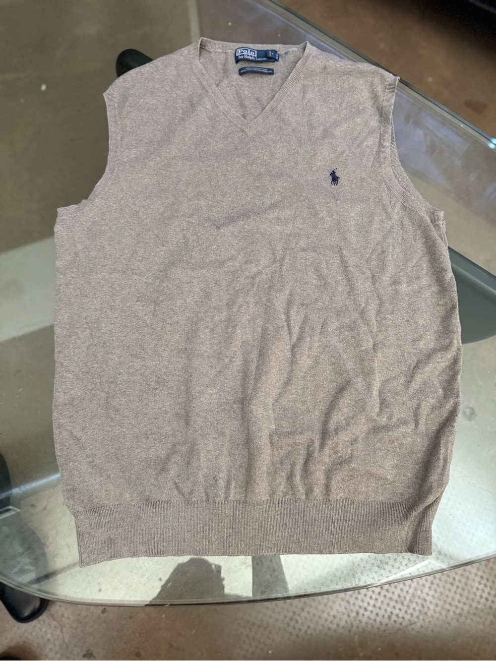 Ralph Lauren Men’s V-Neck Sleeveless Sweater Vest - Gray with Navy Pony